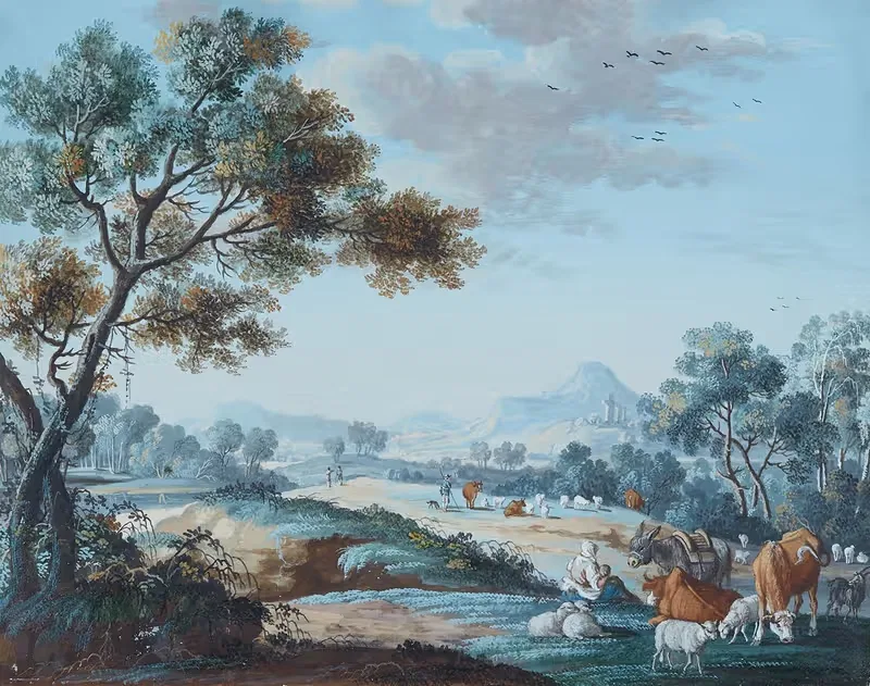 Landscape with shepherds and animals. by Johann August Ernst Niegelssohn — digital art print download