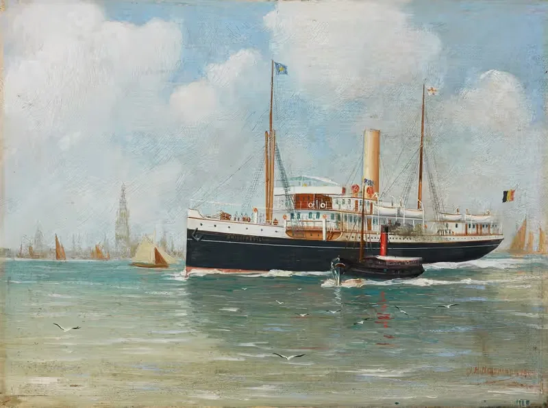 Het stoomschip 'Philippeville' voor de rede van Antwerpen — John-Henry Mohrmann