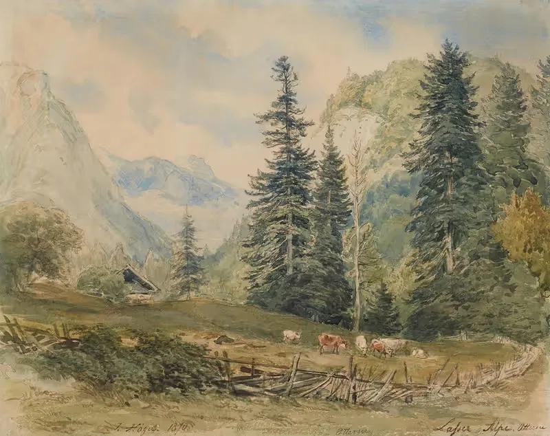 Альпийский пейзаж у озера Аттерзее by Жозеф Хёгер, 1870 — digital art print download
