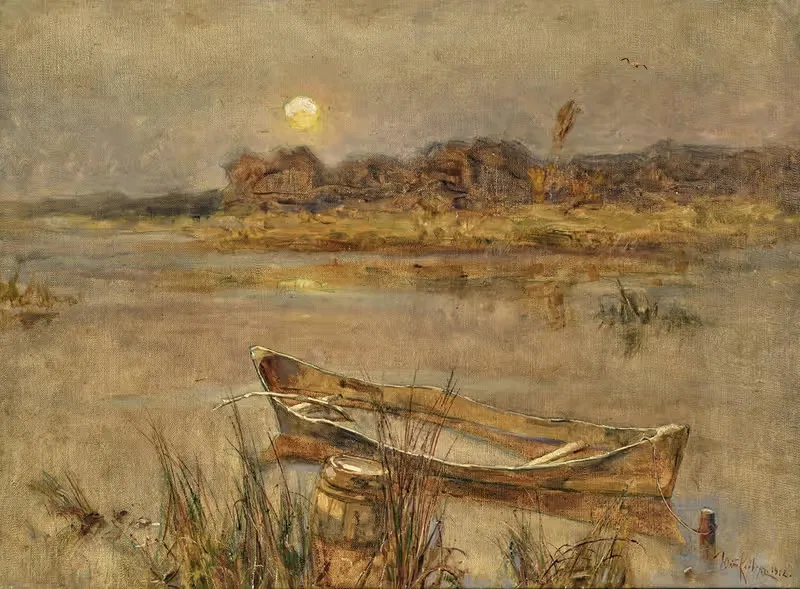Пейзаж реки с лодкой by Юлий Сергиевич Клеверов, 1912 — digital art print download