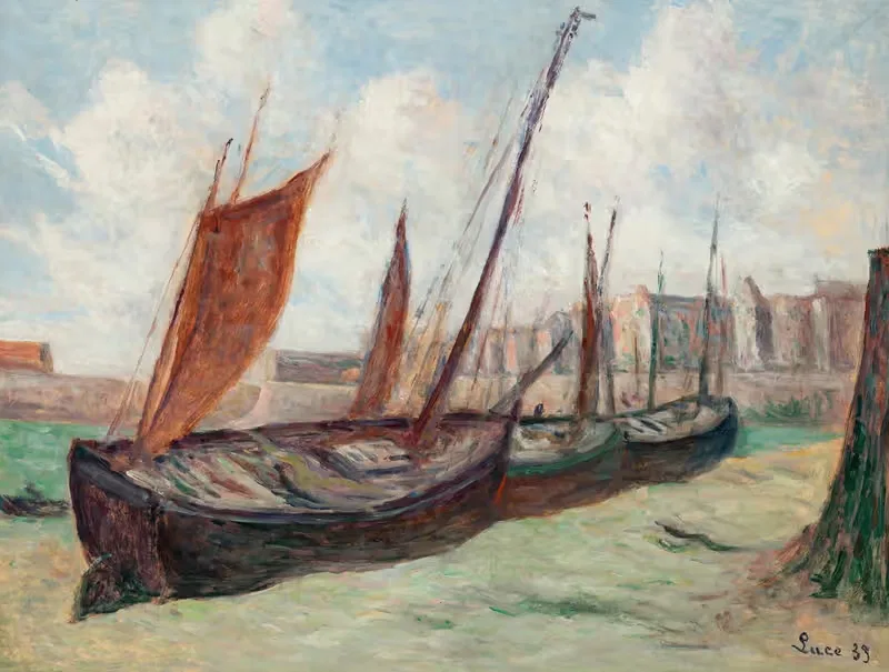 Le Tréport, barques de pêche échouées sur la plage — Maximilien Luce