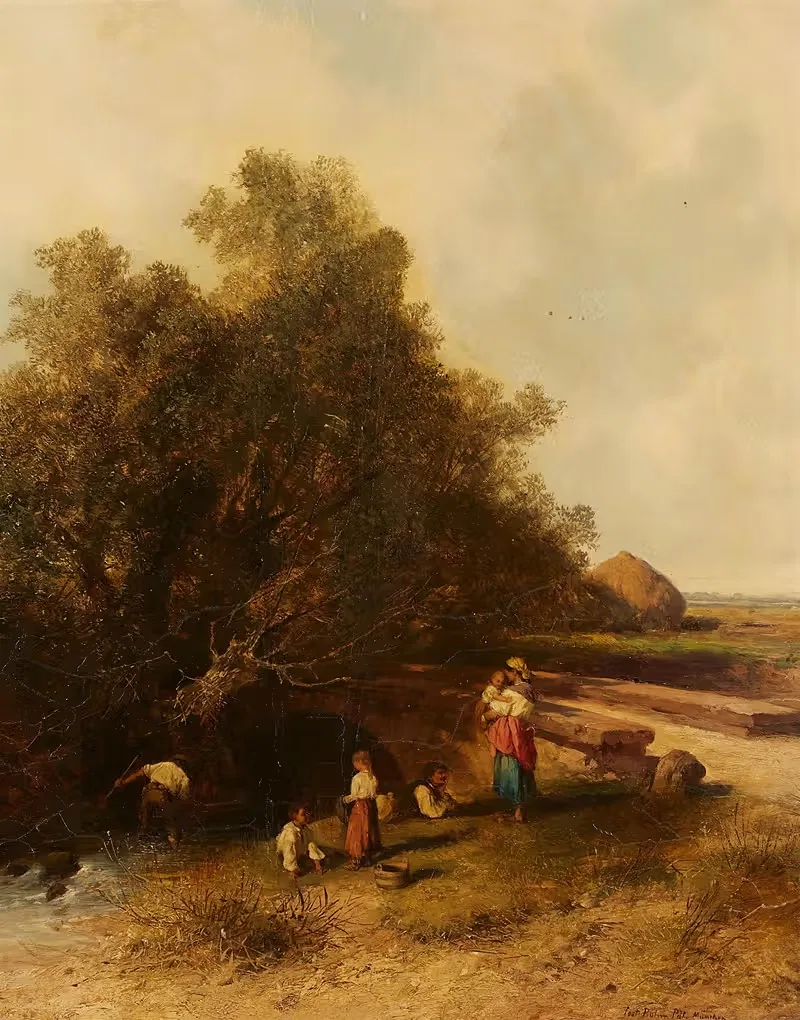 Rastende Familie an einem Bach — Paul Böhm