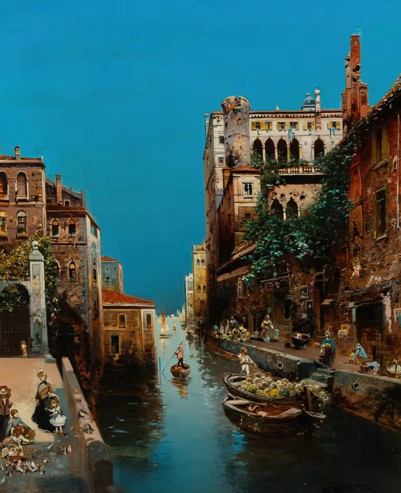 Sunny afternoon along a bustling canal, Venice — Robert Alott