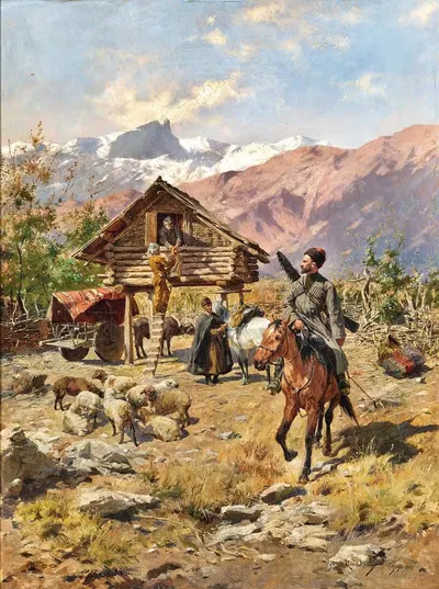 Деревня на Кавказе by Рудольф Отто фон Оттенфельд, 1886 — digital art print download