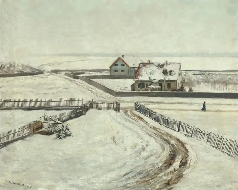 Houses in a winter landscape — Theodor Kittelsen