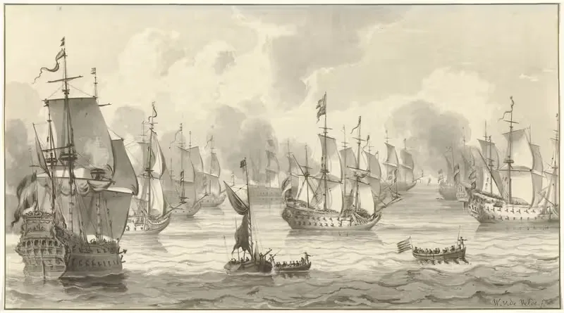 Zeegezicht met oorlogsvloot — Christiaan Josi