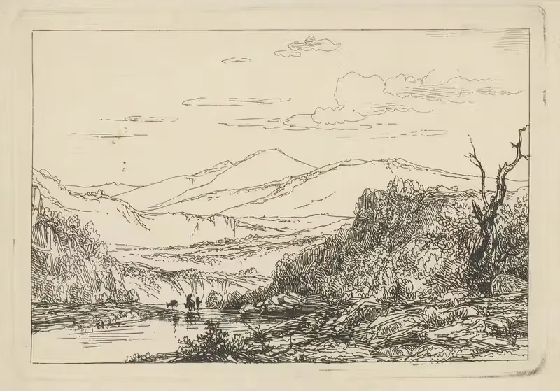 Berglandschap met doorwaadbare plaats — Edouard De Vigne