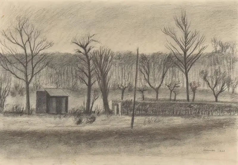 Landschap met bomen en een schuurtje — Henk Henriët