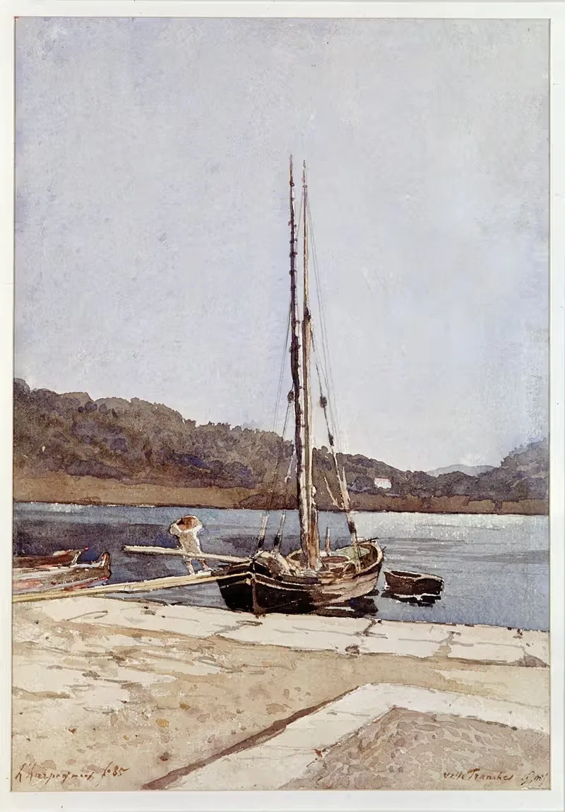 Villefranche by Henri-Joseph Harpignies, 1885 — digital art print download
