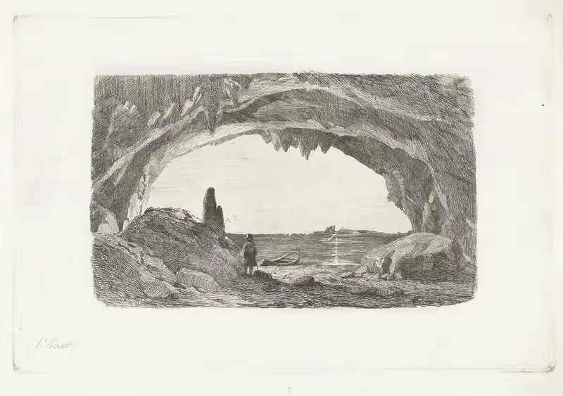 Man met roeiboot in de grotten van Han — Pierre Louis Dubourcq