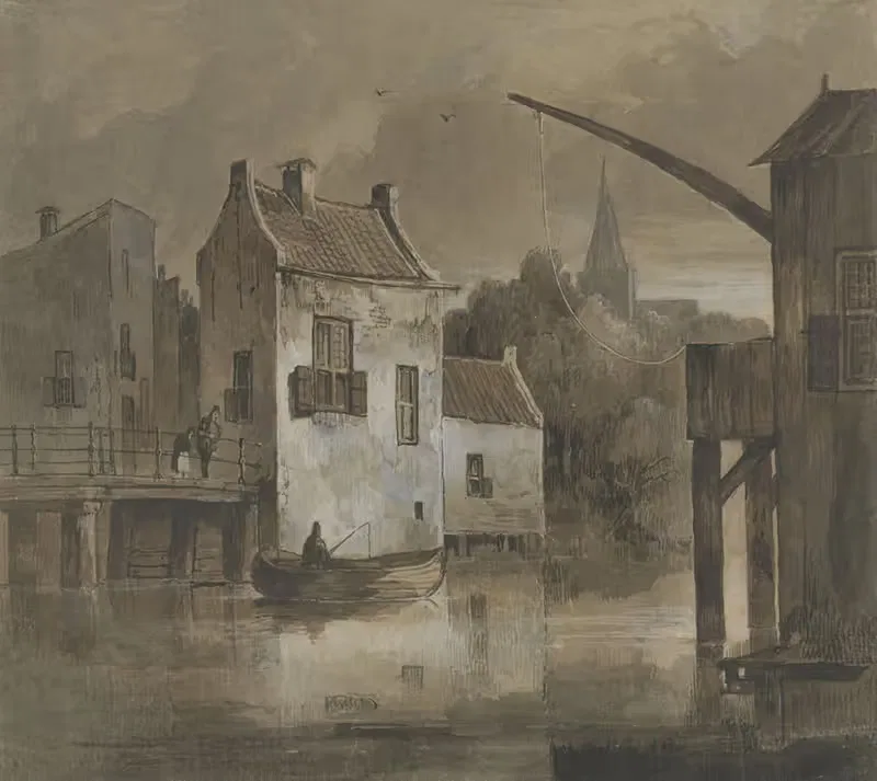Городской пейзаж, вечером by Рейньер Крейвангер, 1822-1880 — digital art print download
