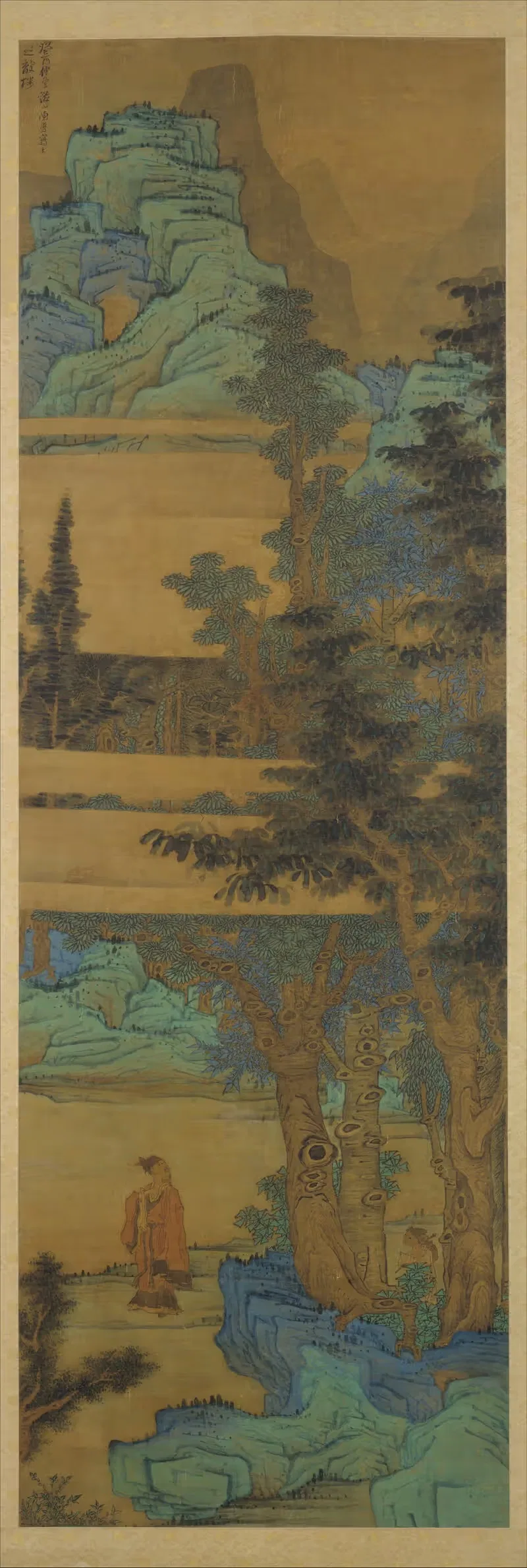 Scholar-recluse in blue-green landscape — Chen Hongshou