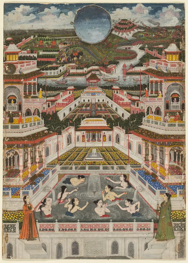 Женщины, купающиеся перед архитектурным панорамой by Файзулла, c. 1765 — digital art print download