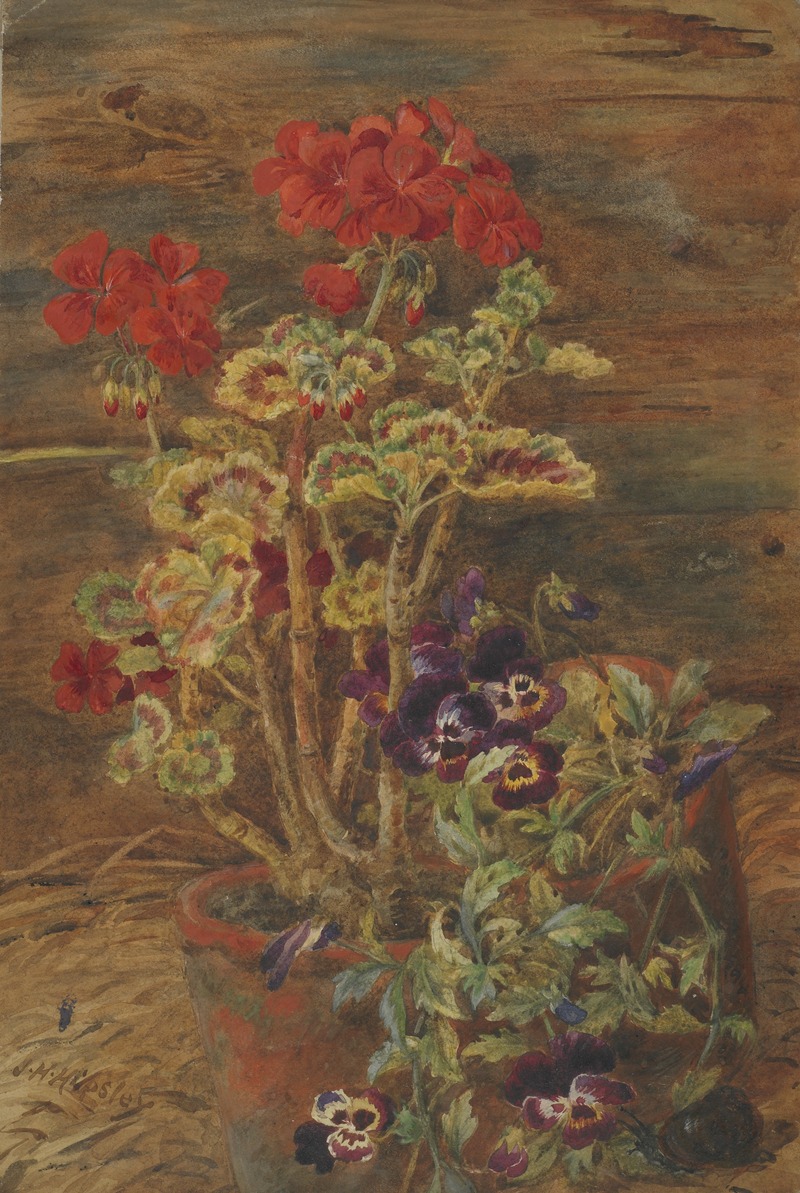 Geraniums and pansies by John Henry Hipsley — digital art print download
