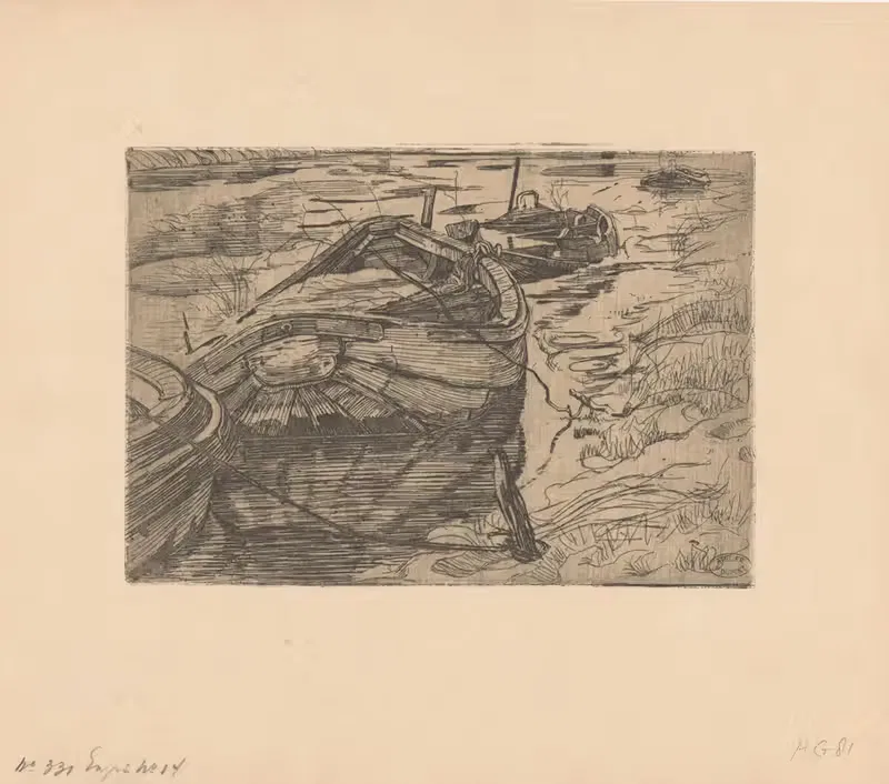 Afgemeerde roeiboten in een sloot — Pieter Dupont