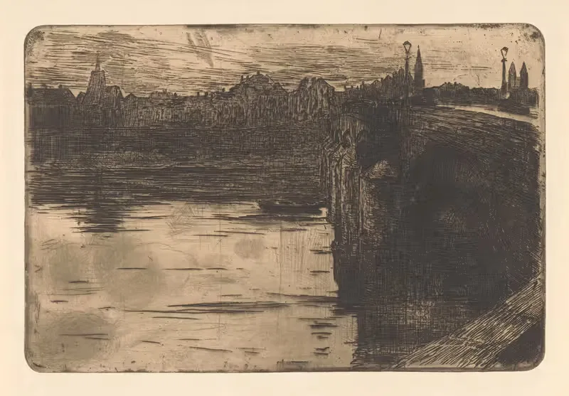 Brug over een rivier in een stad — Pieter Josselin de Jong