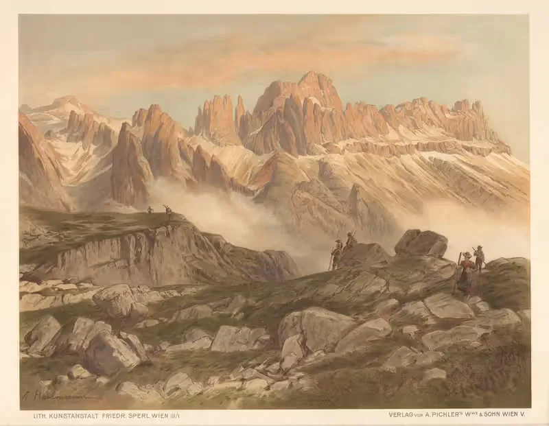 Группа Розенгартен в Доломитах by Антон Хайльманн, 1890 — digital art print download