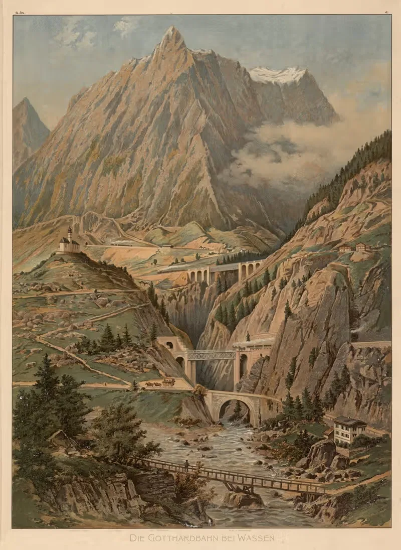 Die Gotthardsbahn bei Wasser by Adolf Lehmann — digital art print download