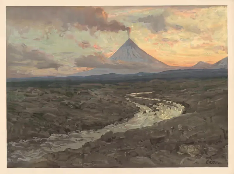 Вулкан на Камчатке by Аркадий Афанасьевич Чумаков, 1910 — digital art print download