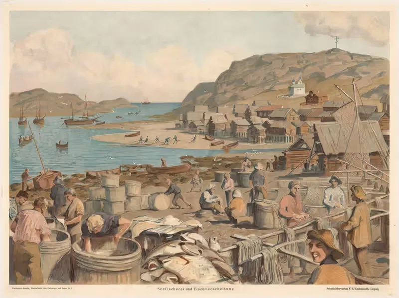 Морская рыбалка и переработка рыбы by Ф. Э. Вахсмута, 1912 — digital art print download