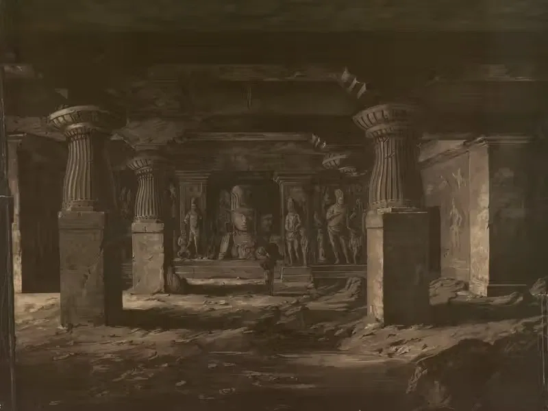 The Elephanta Caves by Josef Langl, 1883 — digital art print download