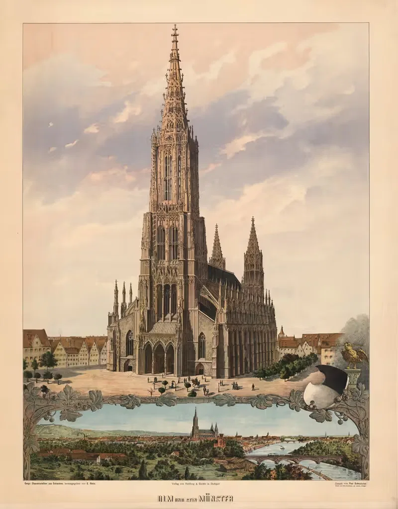 Ulm and its cathedral by Paul Schmalzried, 1905 — digital art print download