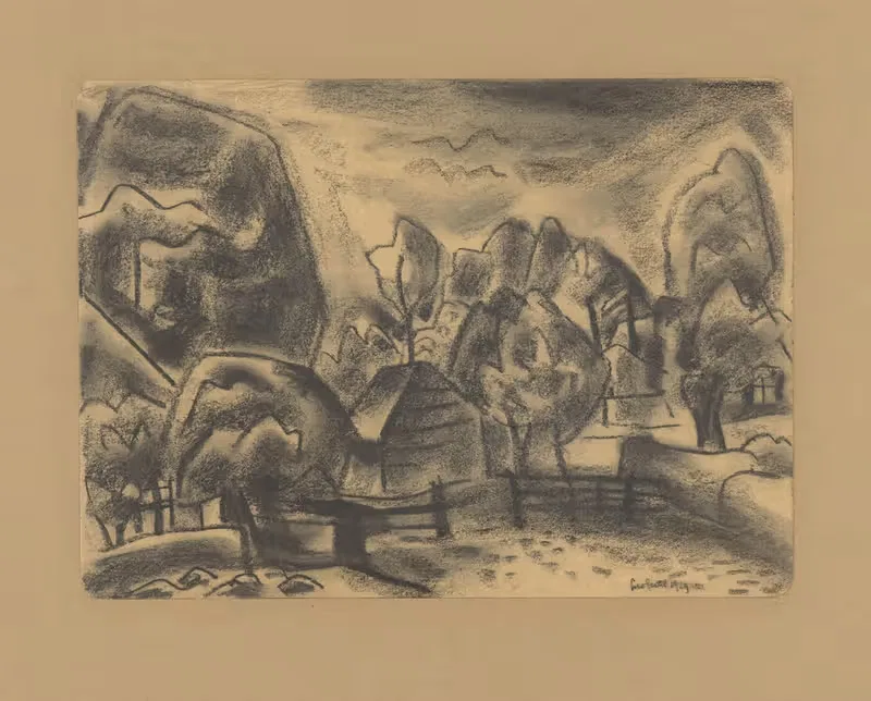 Boerderij en schuurtje tussen bomen — Leo Gestel