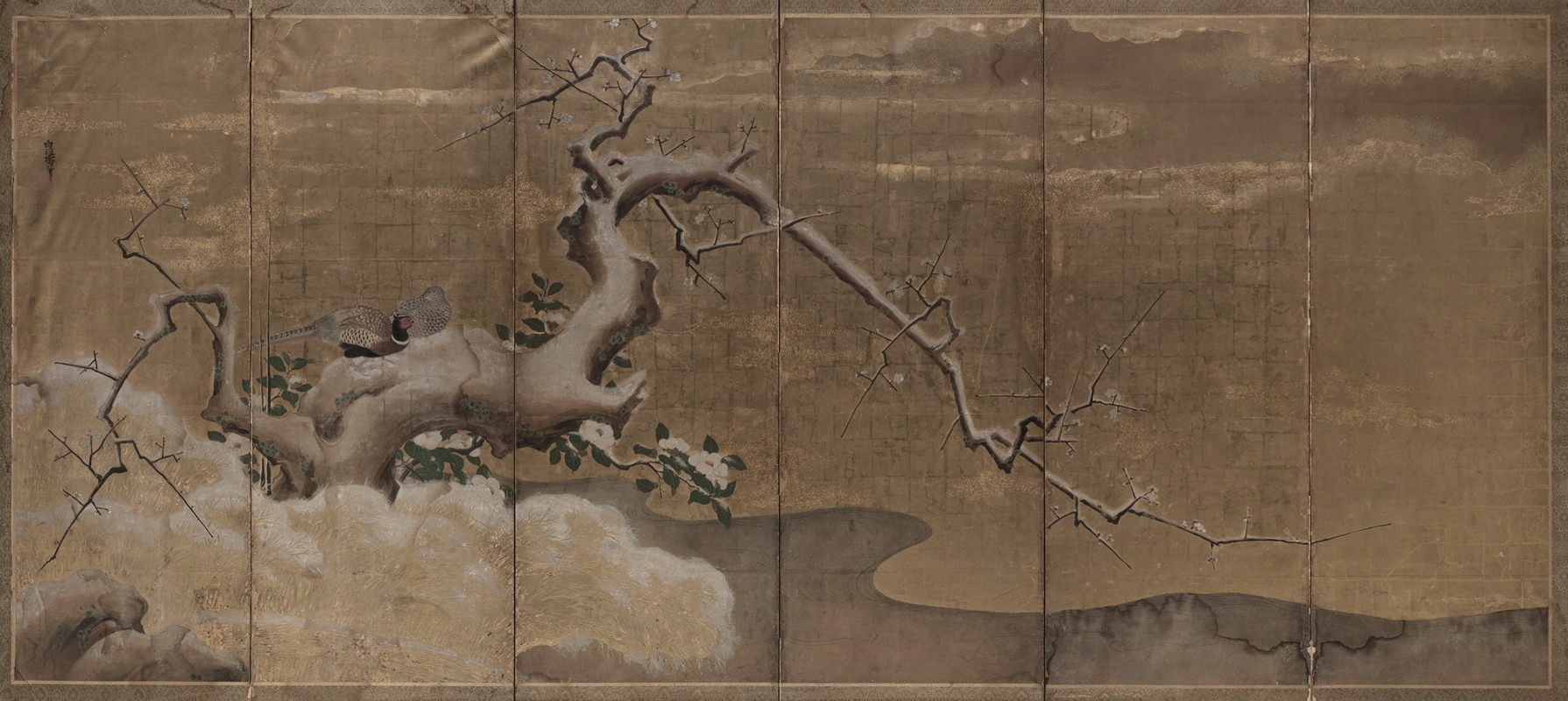 Winter Scene with Plum Trees and Pheasants — Kano Naonobu