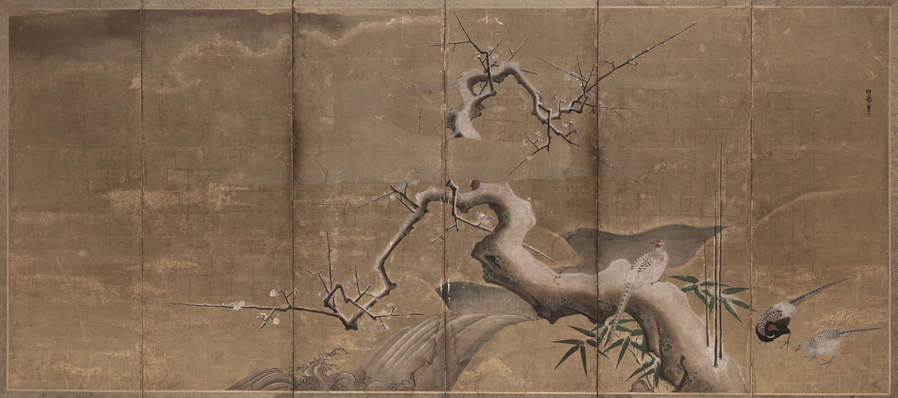 Winter Scene with Plum Trees and Pheasants — Kano Naonobu