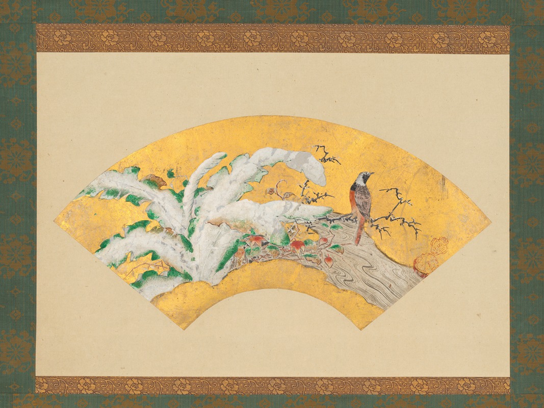 Plantain and Bird in Snow — Kano Sōshū