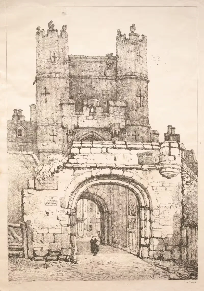 At York, Medieval Gate by Samuel Prout, 1821 — digital art print download