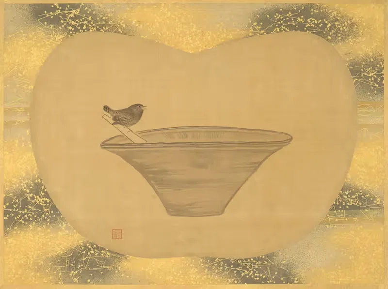 Small bird and mortar by Kanō Tsunenobu — digital art print download