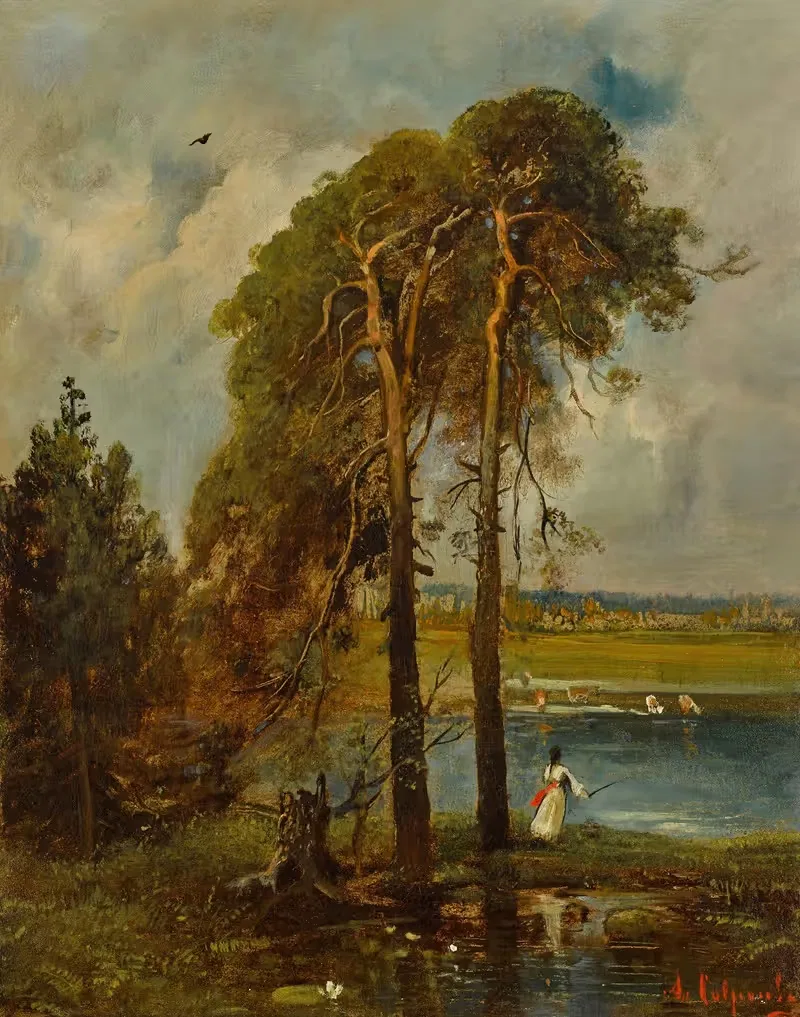Girl Tending Cows by a Pond — Alexei Kondratievich Savrasov