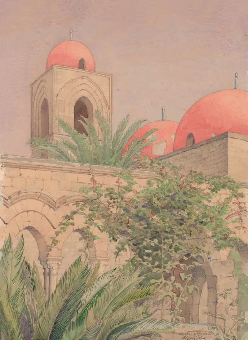 Palermo, church with red domes by Алексис Дж. Приор, 1909 — digital art print download