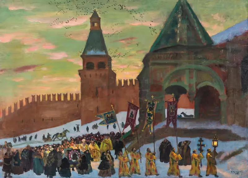 Процессия у собора Святого Василия, Москва by Борис Кустодиев, 1921 — digital art print download