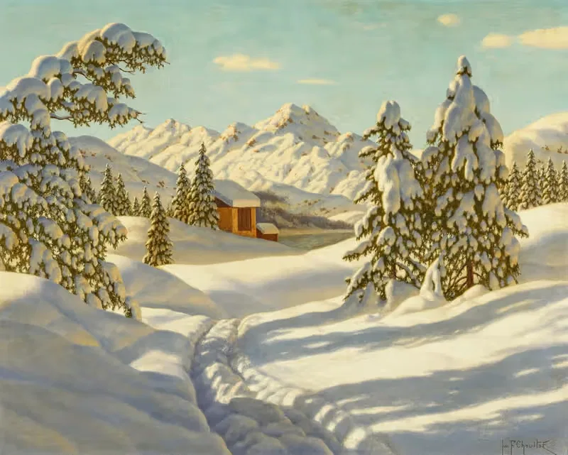Зимнее утро в Санкт-Морице by Иван Федорович Чултсе, 1935 — digital art print download
