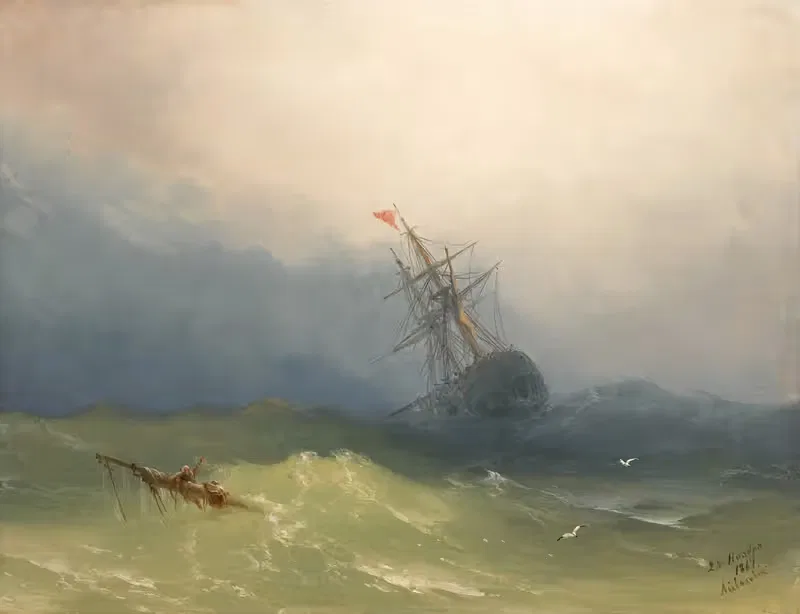 Тонущий корабль в штормовых водах by Иван Константинович Айвазовский, 1867 — digital art print download