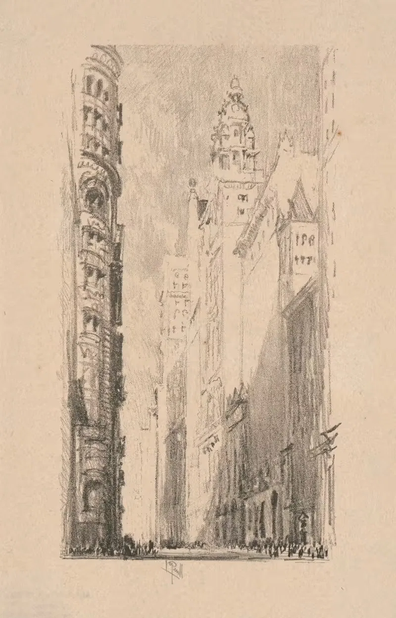 Broadway Towers by Joseph Pennell, 1905 — digital art print download