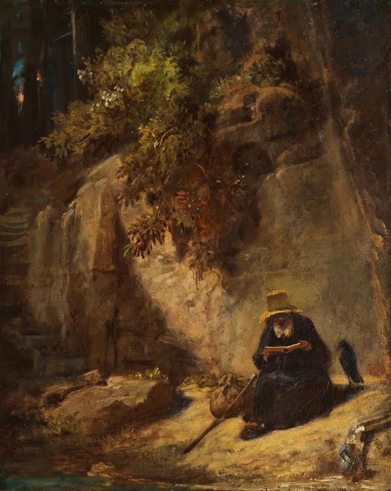 Читающий отшельник с вороном в ущелье by Карл Спицвег, 1830-1835 — digital art print download