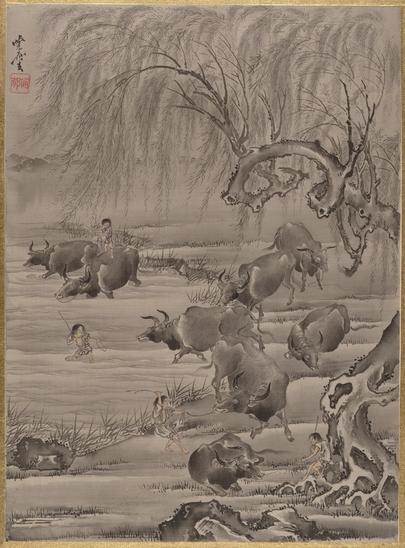 Buffalo and Herdsman by Kawanabe Kyōsai — digital art print download