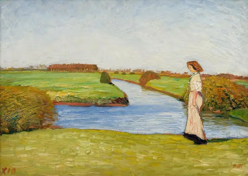 Louise Modersohn-Breling in den Wümmewiesen — Otto Modersohn