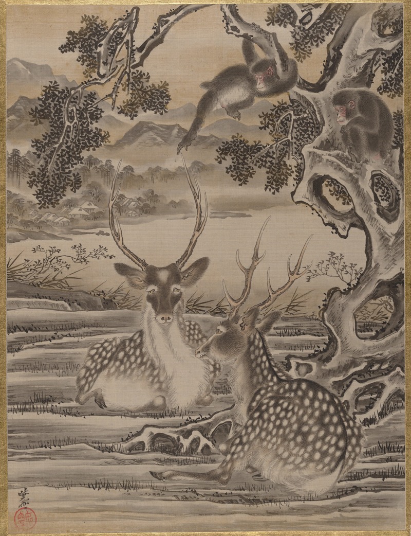 Deer and Monkeys by Каванабэ Кёсай — digital art print download