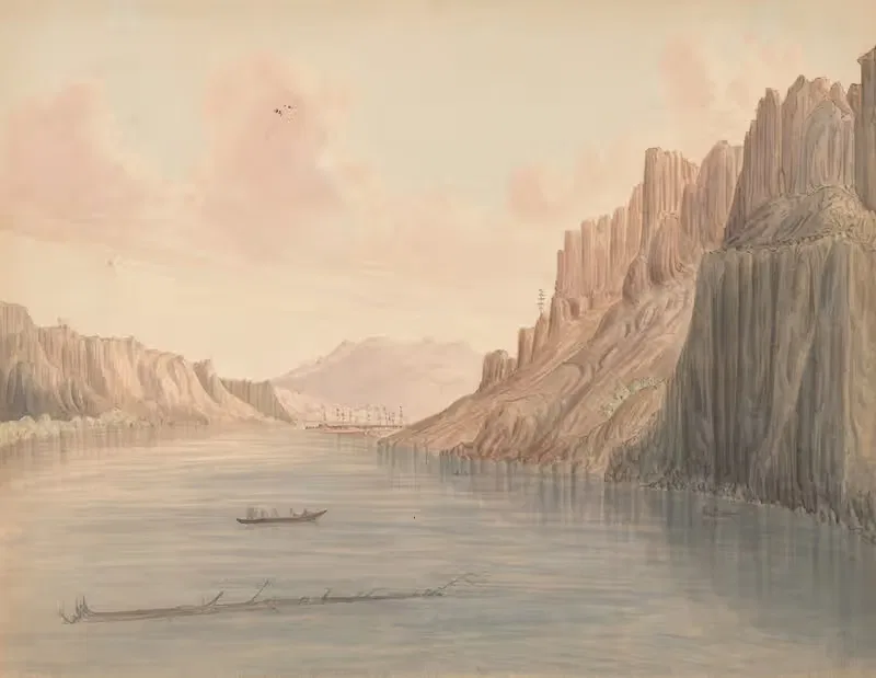 Below The Dalles, Columbia River by Джеймс Мэдисон Олден, 1857 — digital art print download