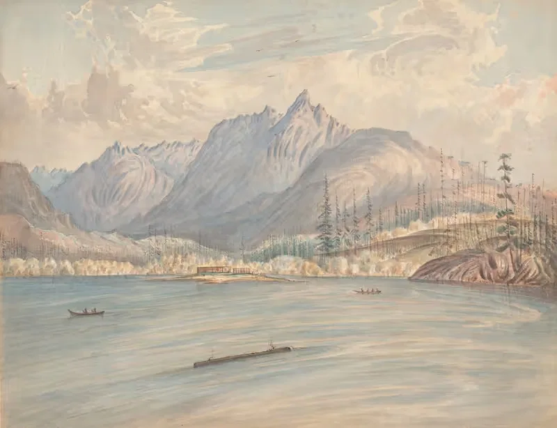 Fraser's R. 15 miles below Ft. Langley by Джеймс Мэдисон Олден, 1858 — digital art print download