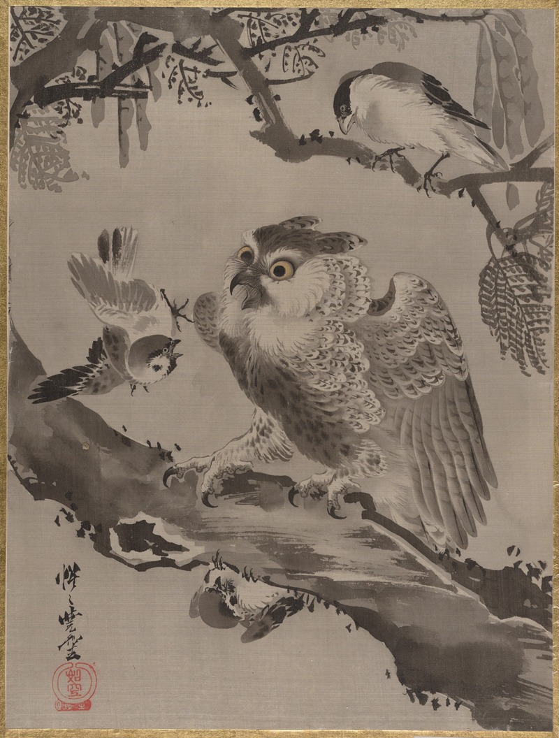 Owl Mocked by Small Birds by Каванабэ Кёсай — digital art print download