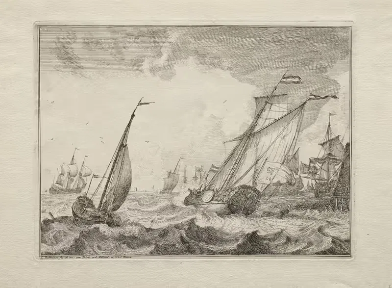 Ships in a Gale by Людольф Бахуизен, 1701 — digital art print download