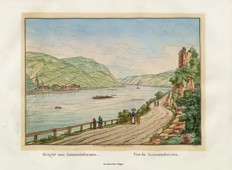 Vue de Asmannshausen by Johann Adolf Lasinsky, 1829 — digital art print download