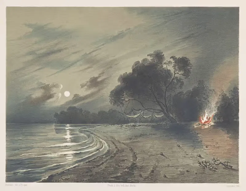 Bivouac at the Xingu River by Julius Friedrich Tempeltei, 1847 — digital art print download
