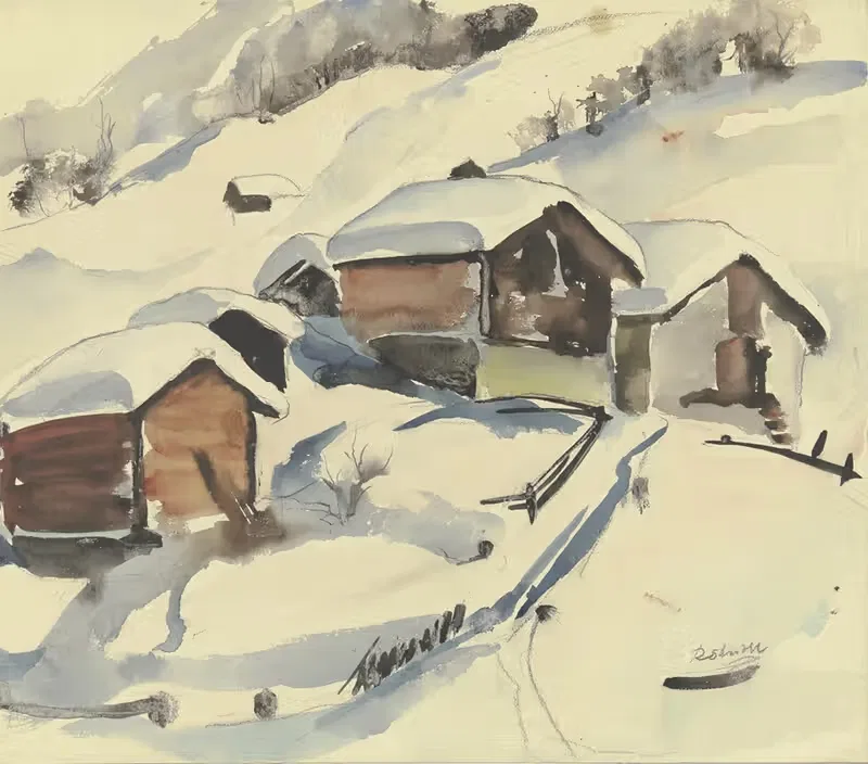 Verschneite Hütten bei Zermatt — Вольф Рёрихт