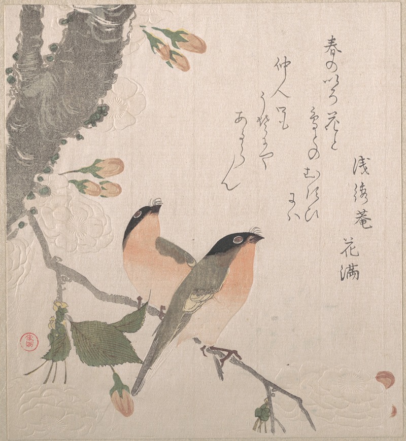 Bullfinches and Cherry Blossoms by Кубо Сюнман — digital art print download